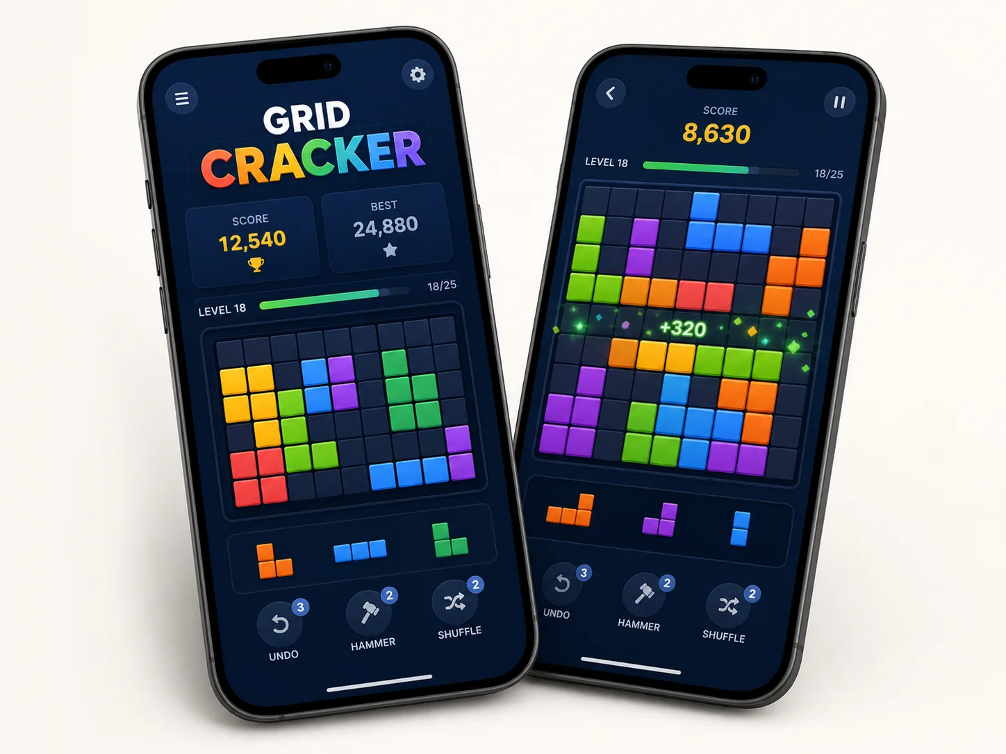 Mobile game screenshots for Grid Cracker